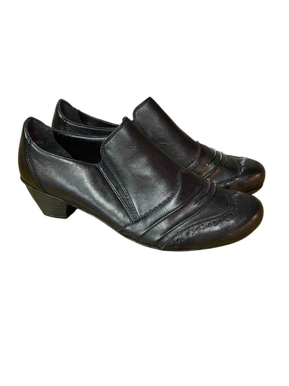 Rieker Antistress Punched Hole Leather Heeled Boots‎ Sz 38 (EU) Granny Comfort